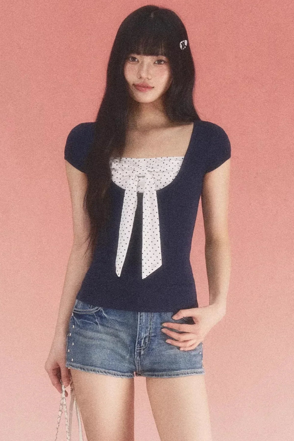 Color-Blocked Polka Dot Top