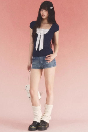 Color-Blocked Polka Dot Top