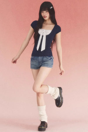 Color-Blocked Polka Dot Top