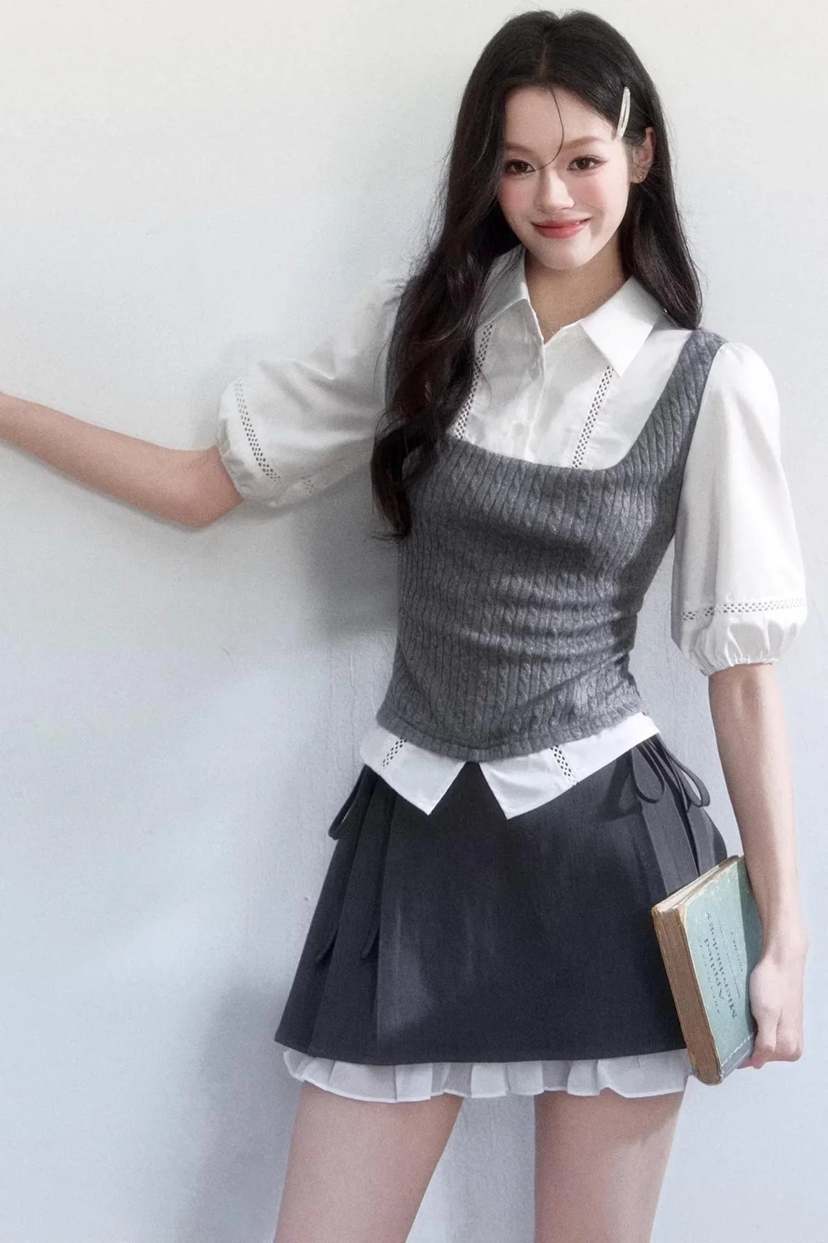 Color-Blocked Puff Sleeve Shirt Set-Up