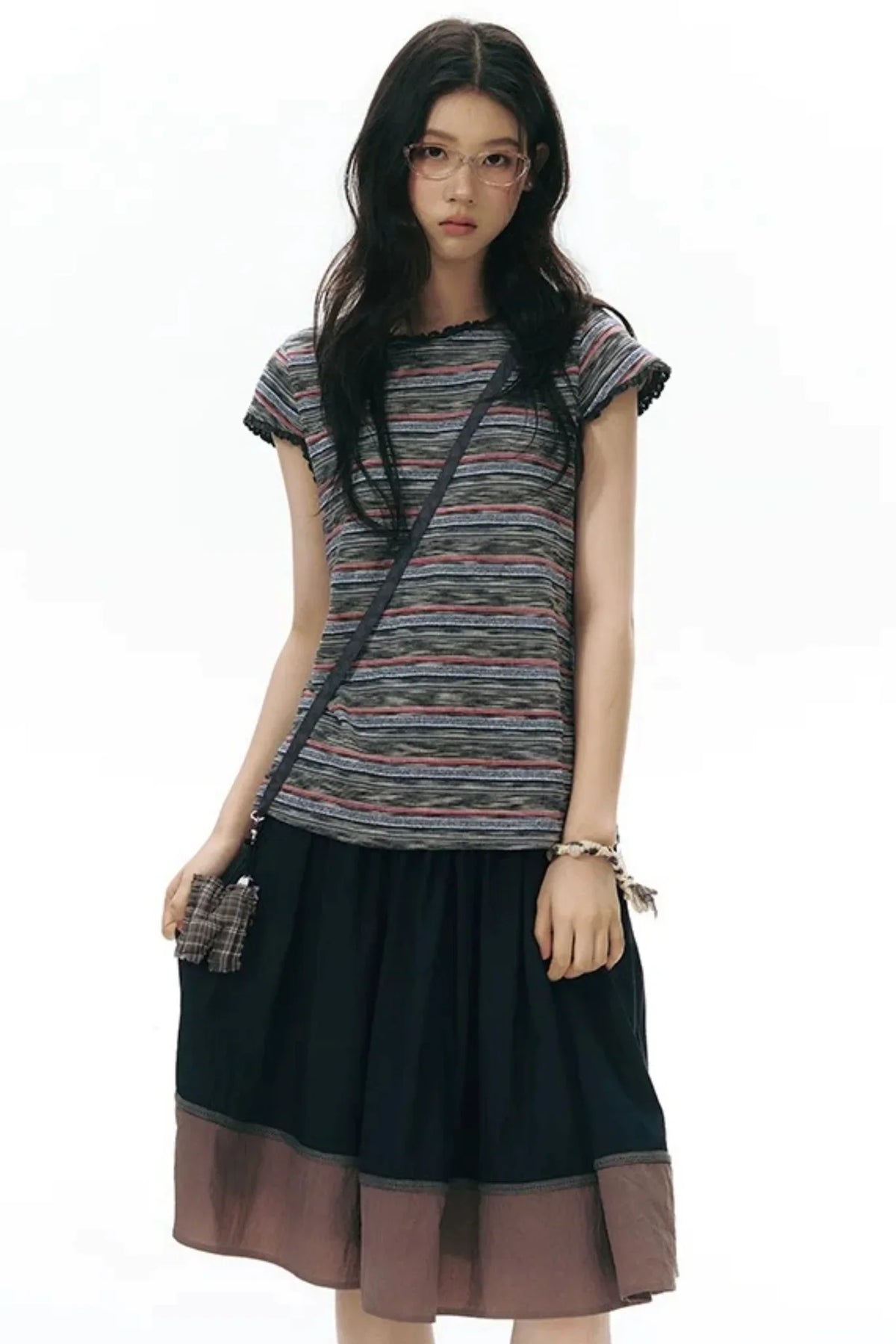Color-Blocked Ribbon Skirt