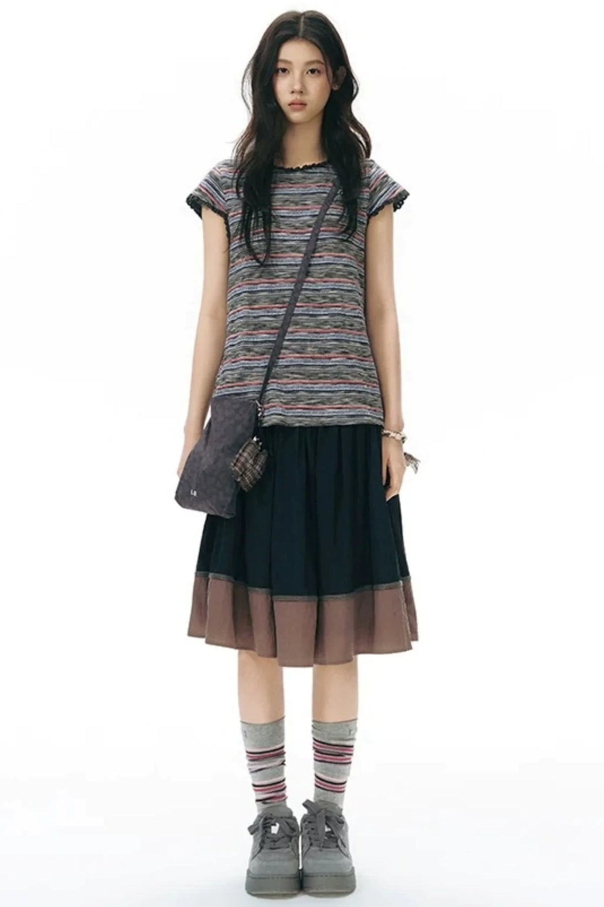 Color-Blocked Ribbon Skirt
