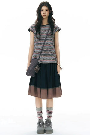 Color-Blocked Ribbon Skirt