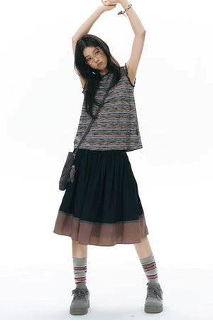 Color-Blocked Ribbon Skirt