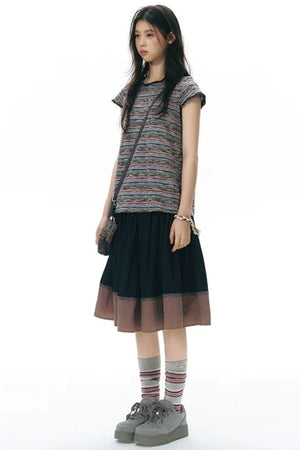 Color-Blocked Ribbon Skirt