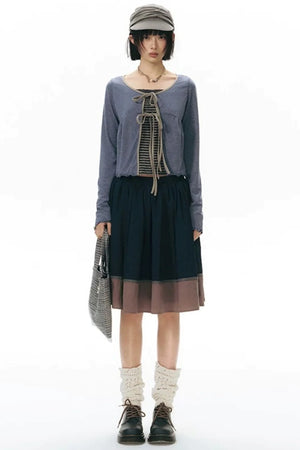 Color-Blocked Ribbon Skirt