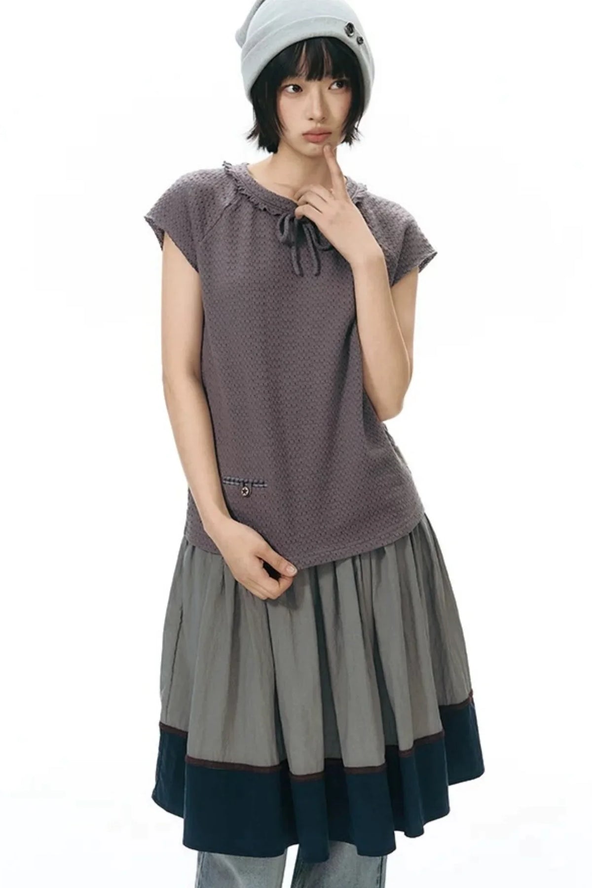 Color-Blocked Ribbon Skirt