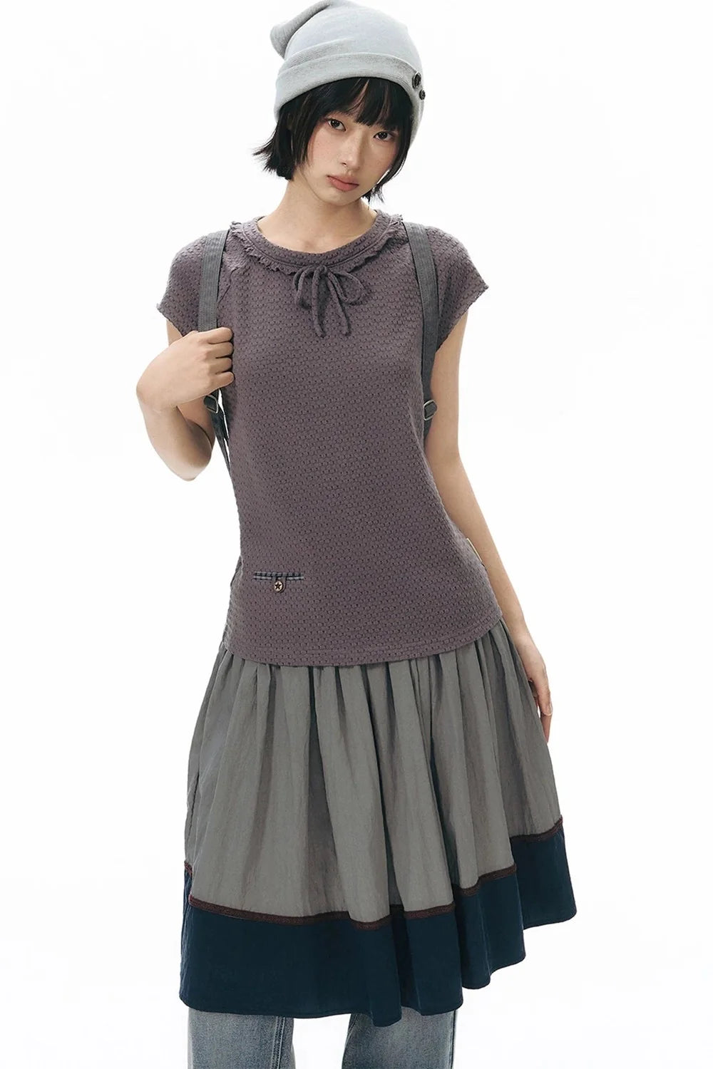 Color-Blocked Ribbon Skirt