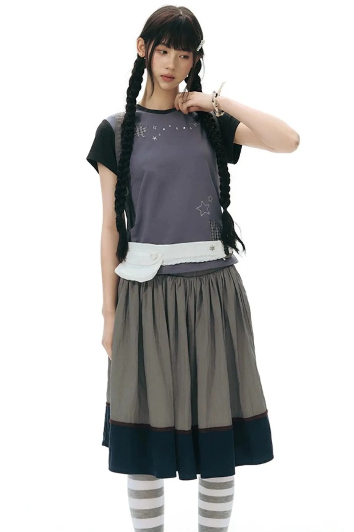 Color-Blocked Ribbon Skirt