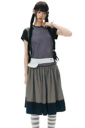 Color-Blocked Ribbon Skirt