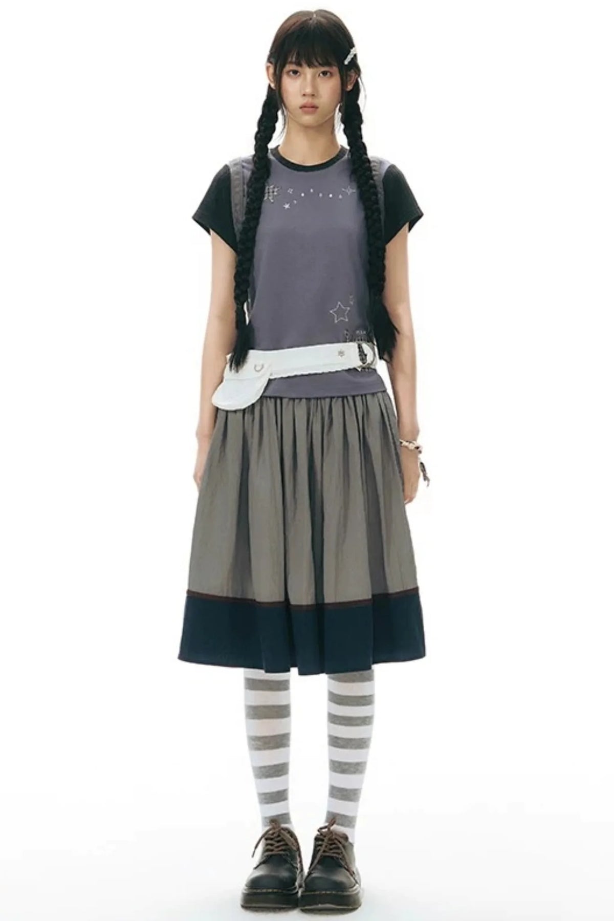 Color-Blocked Ribbon Skirt