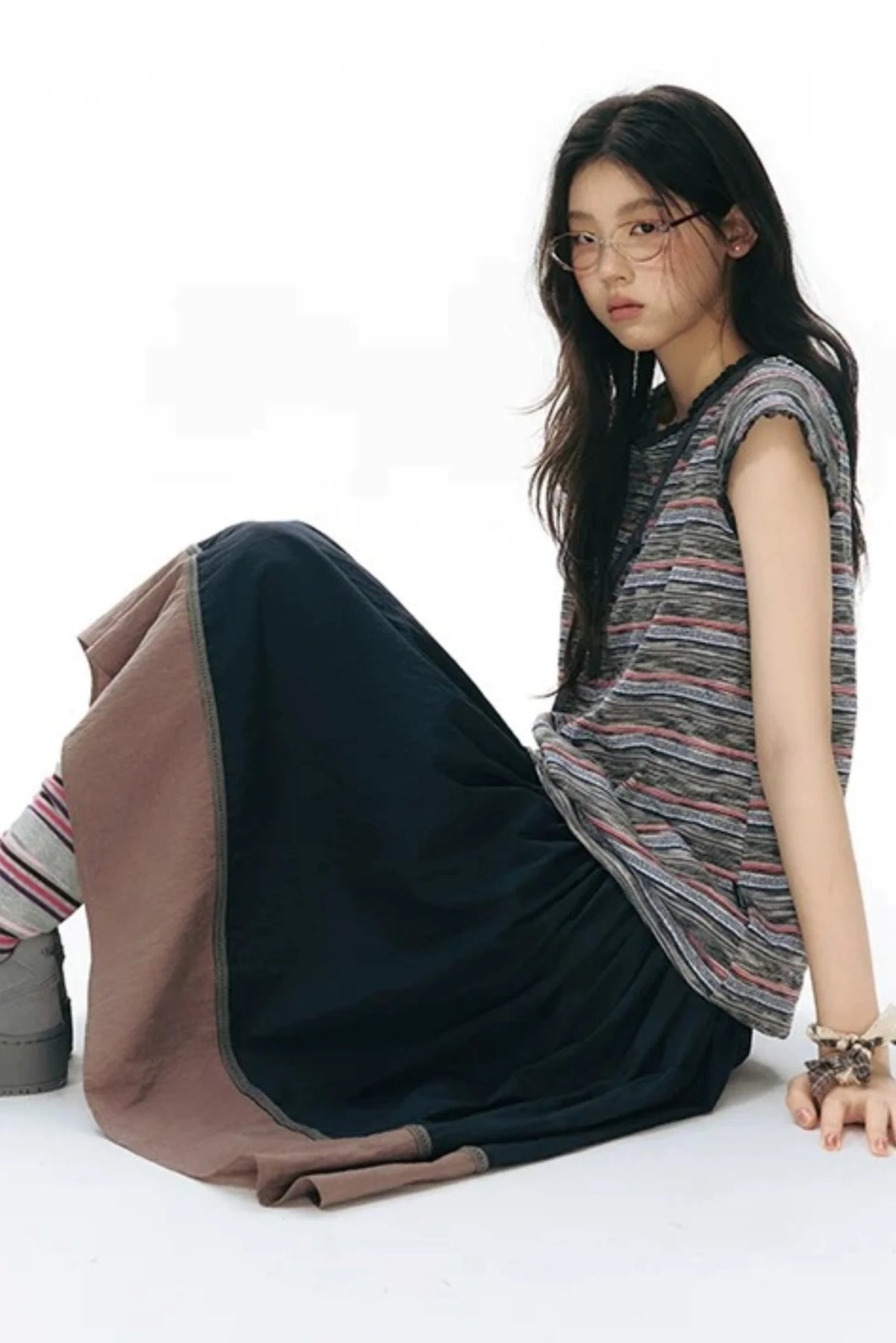 Color-Blocked Ribbon Skirt