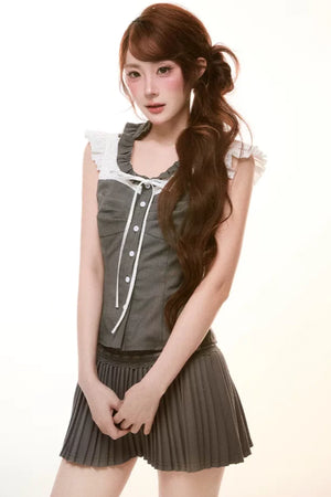 Color-Blocked Ruffled Pleated Set-Up