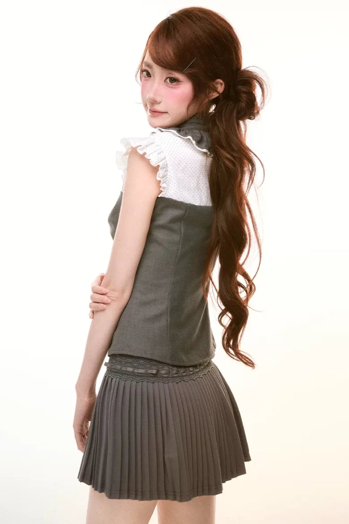 Color-Blocked Ruffled Pleated Set-Up
