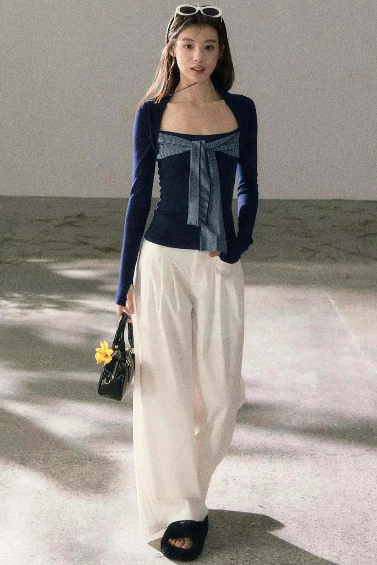 Color-Blocked Square Neck Knit Top Set-Up