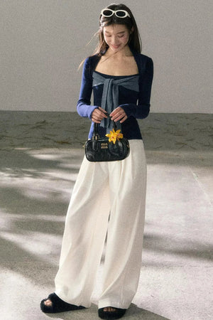 Color-Blocked Square Neck Knit Top Set-Up