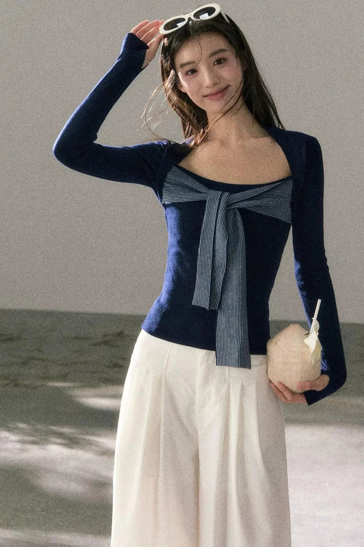 Color-Blocked Square Neck Knit Top Set-Up