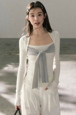 Color-Blocked Square Neck Knit Top Set-Up
