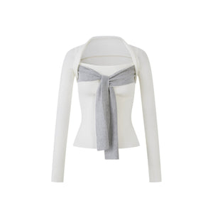 Color-Blocked Square Neck Knit Top Set-Up