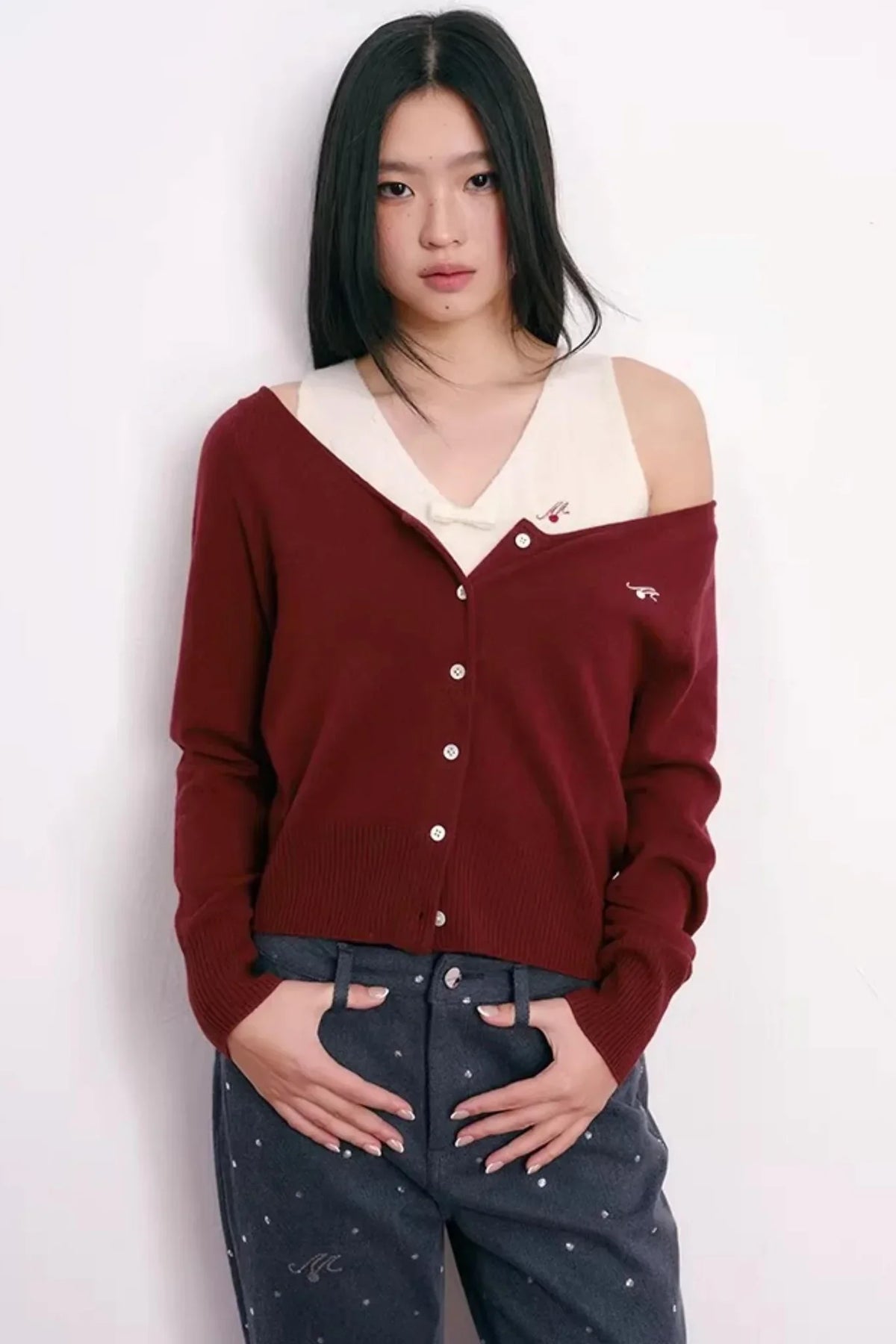 Color-Blocked Velvet Knit Cardigan