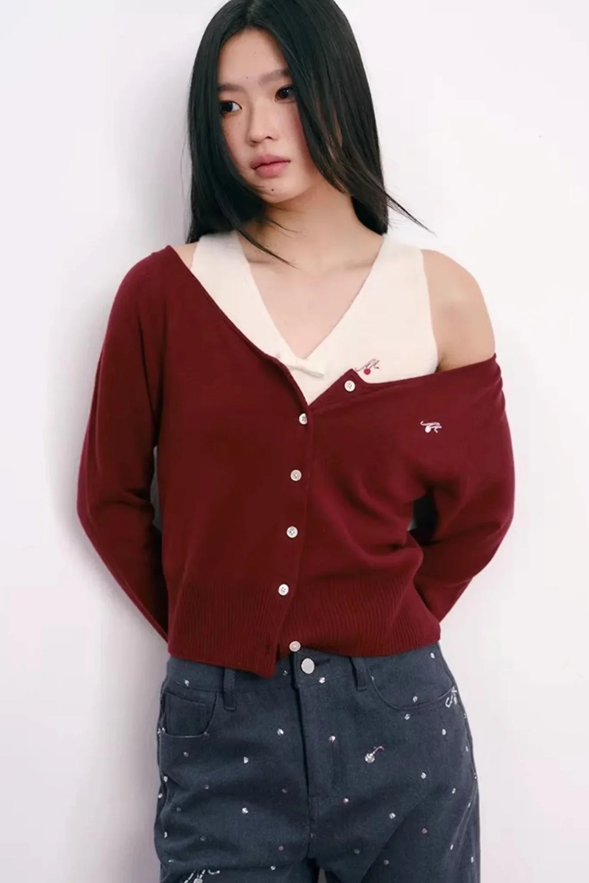 Color-Blocked Velvet Knit Cardigan