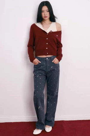 Color-Blocked Velvet Knit Cardigan