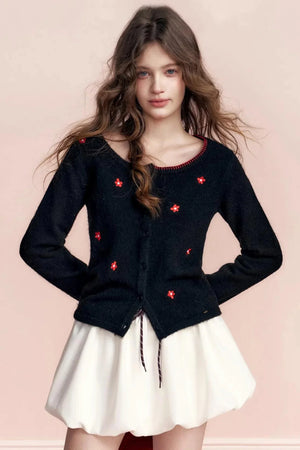 Color-Blocked Velvet Wool Cardigan