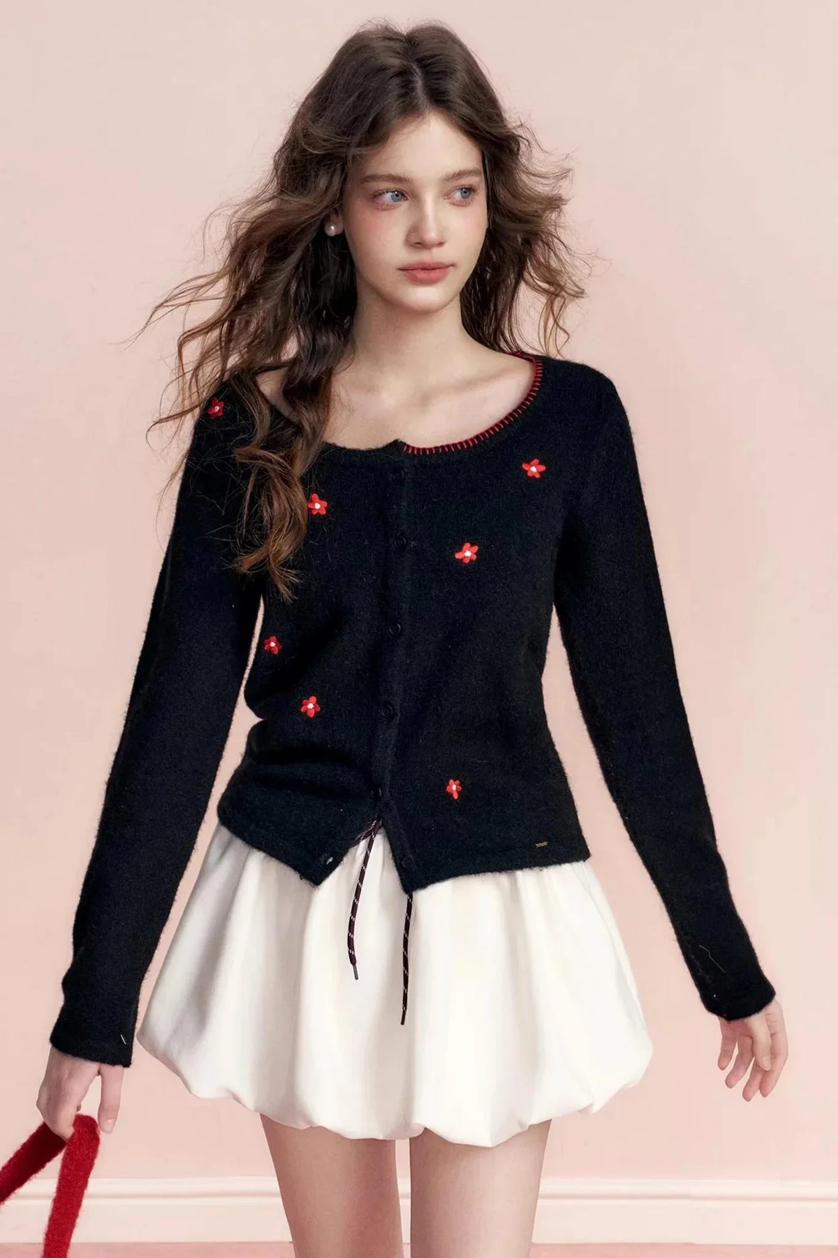 Color-Blocked Velvet Wool Cardigan