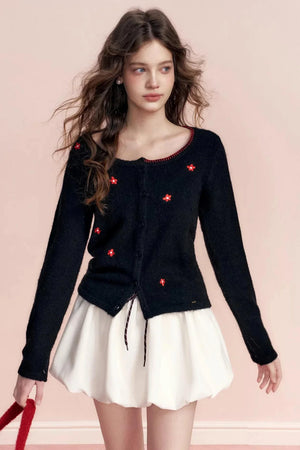 Color-Blocked Velvet Wool Cardigan