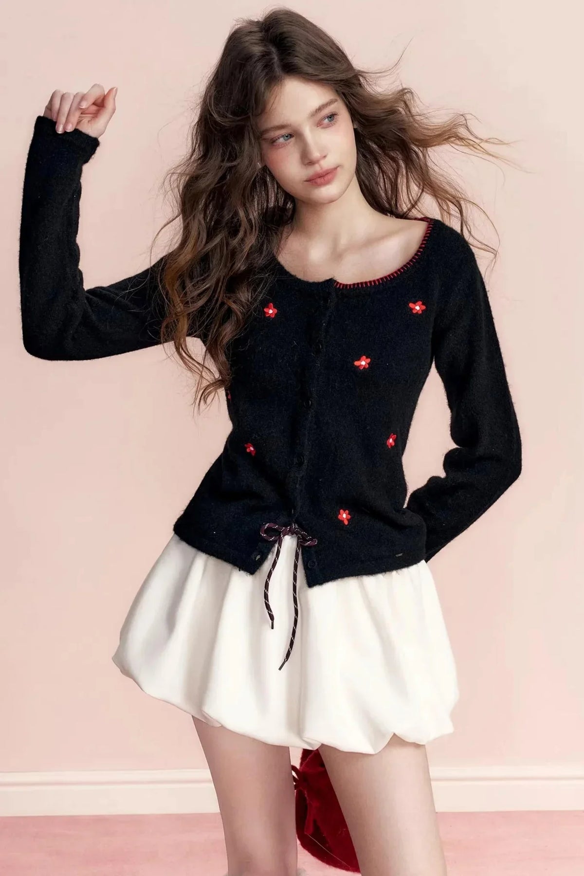 Color-Blocked Velvet Wool Cardigan
