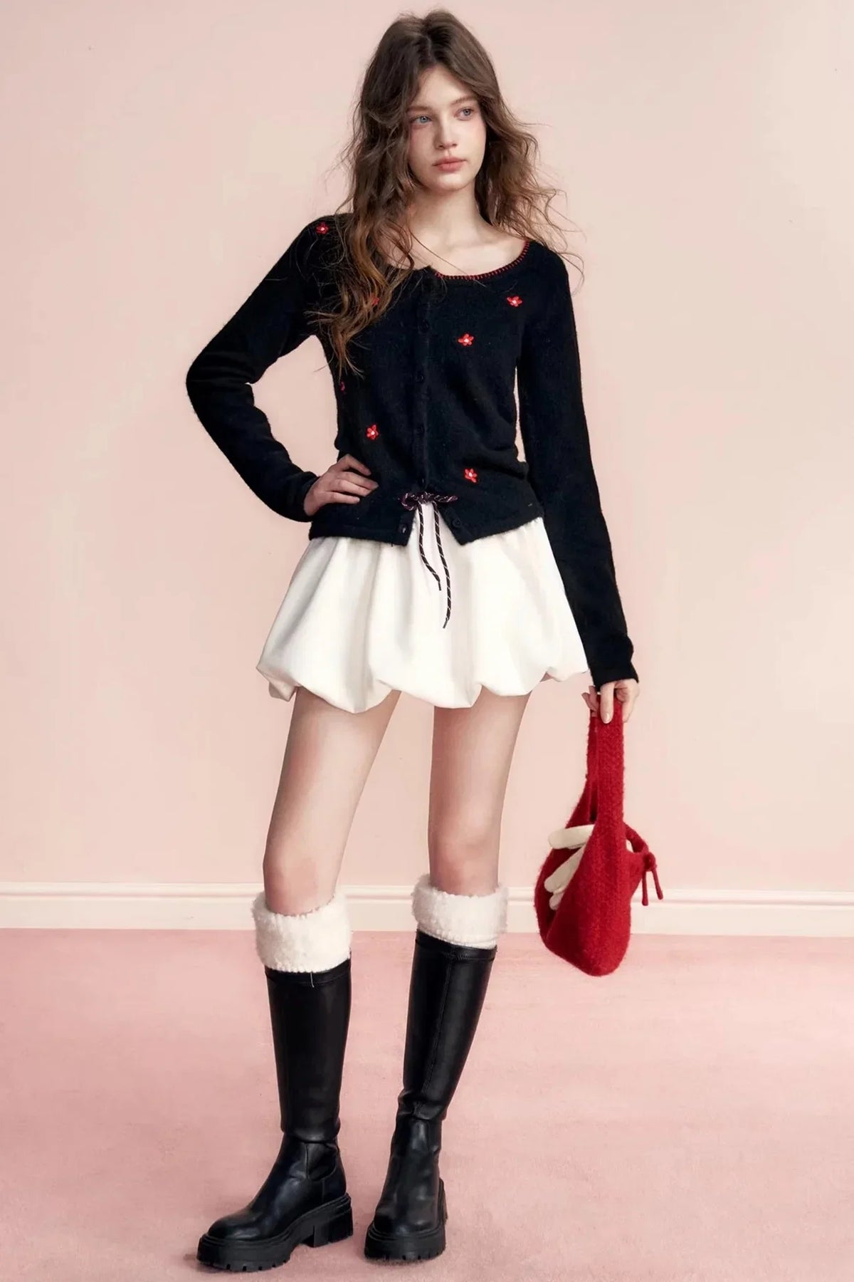 Color-Blocked Velvet Wool Cardigan