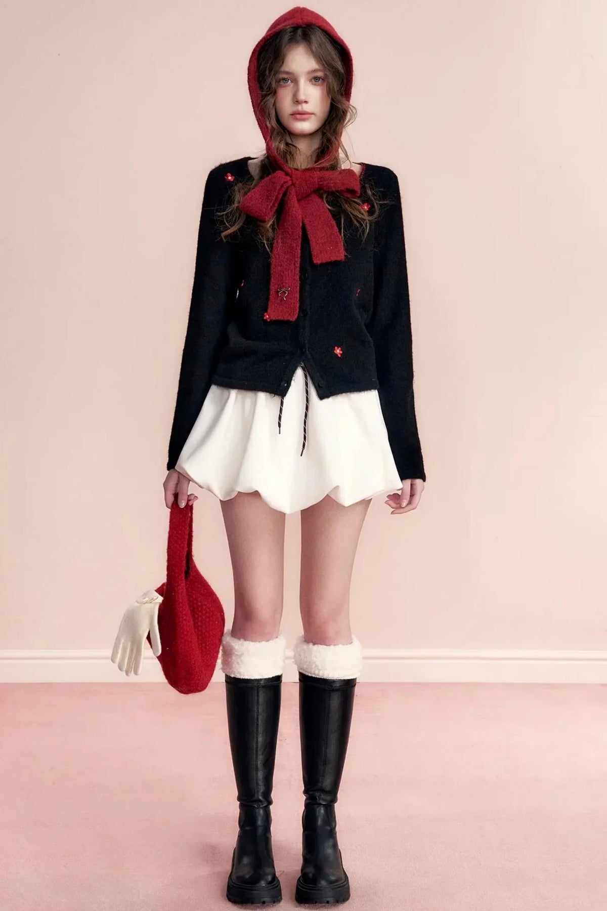 Color-Blocked Velvet Wool Cardigan