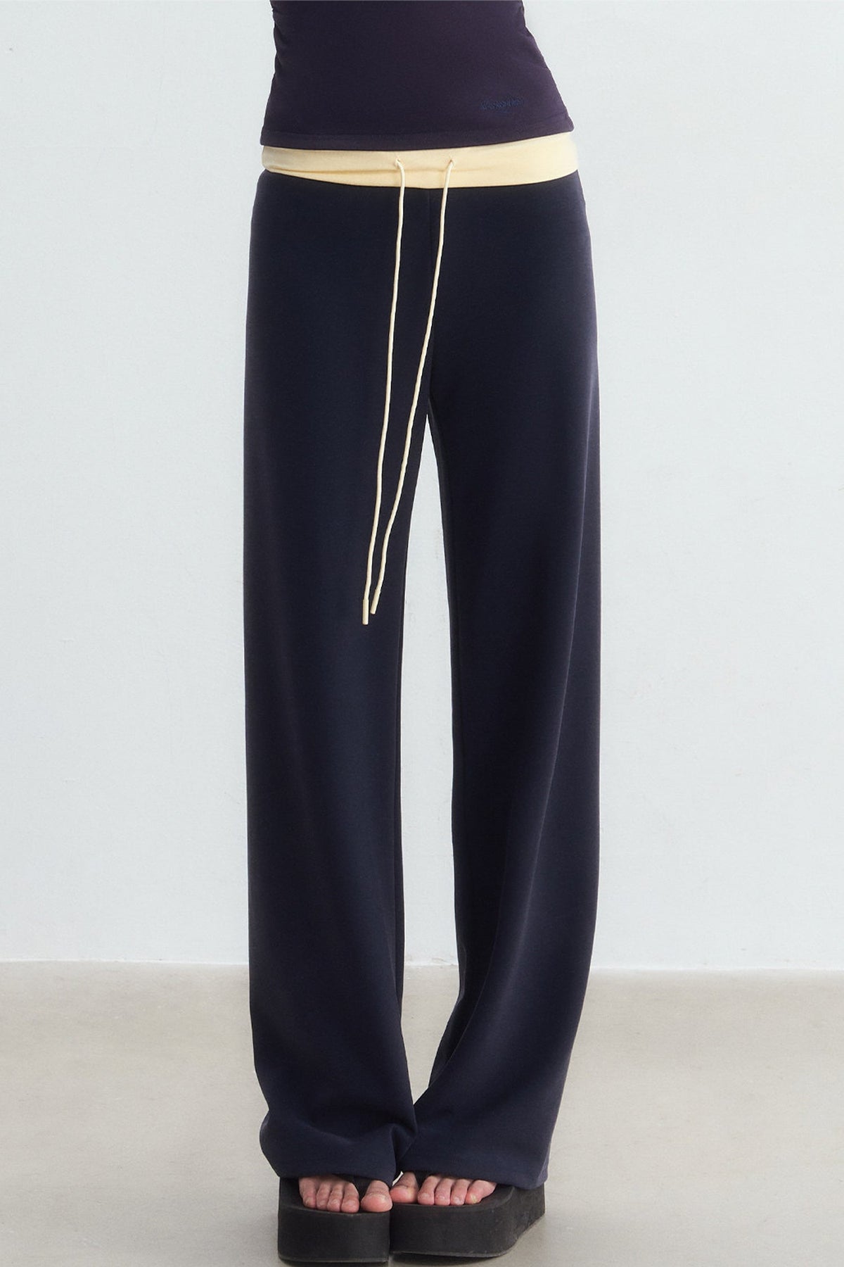Color-Blocked Waistband Drawstring Pants