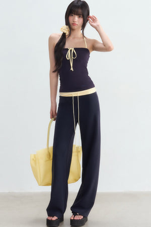 Color-Blocked Waistband Drawstring Pants