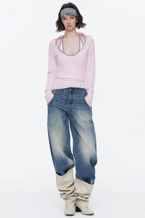 Color-Blocked Wool Knit Top Set-Up