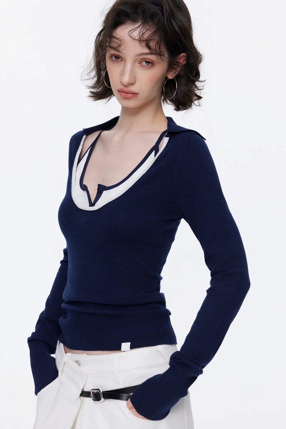Color-Blocked Wool Knit Top Set-Up