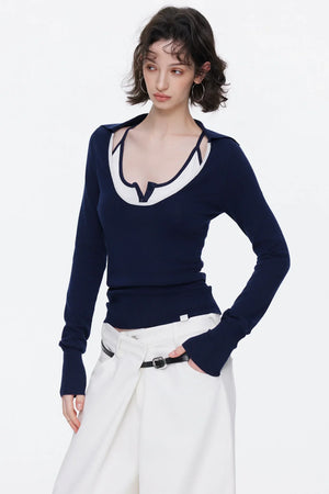 Color-Blocked Wool Knit Top Set-Up