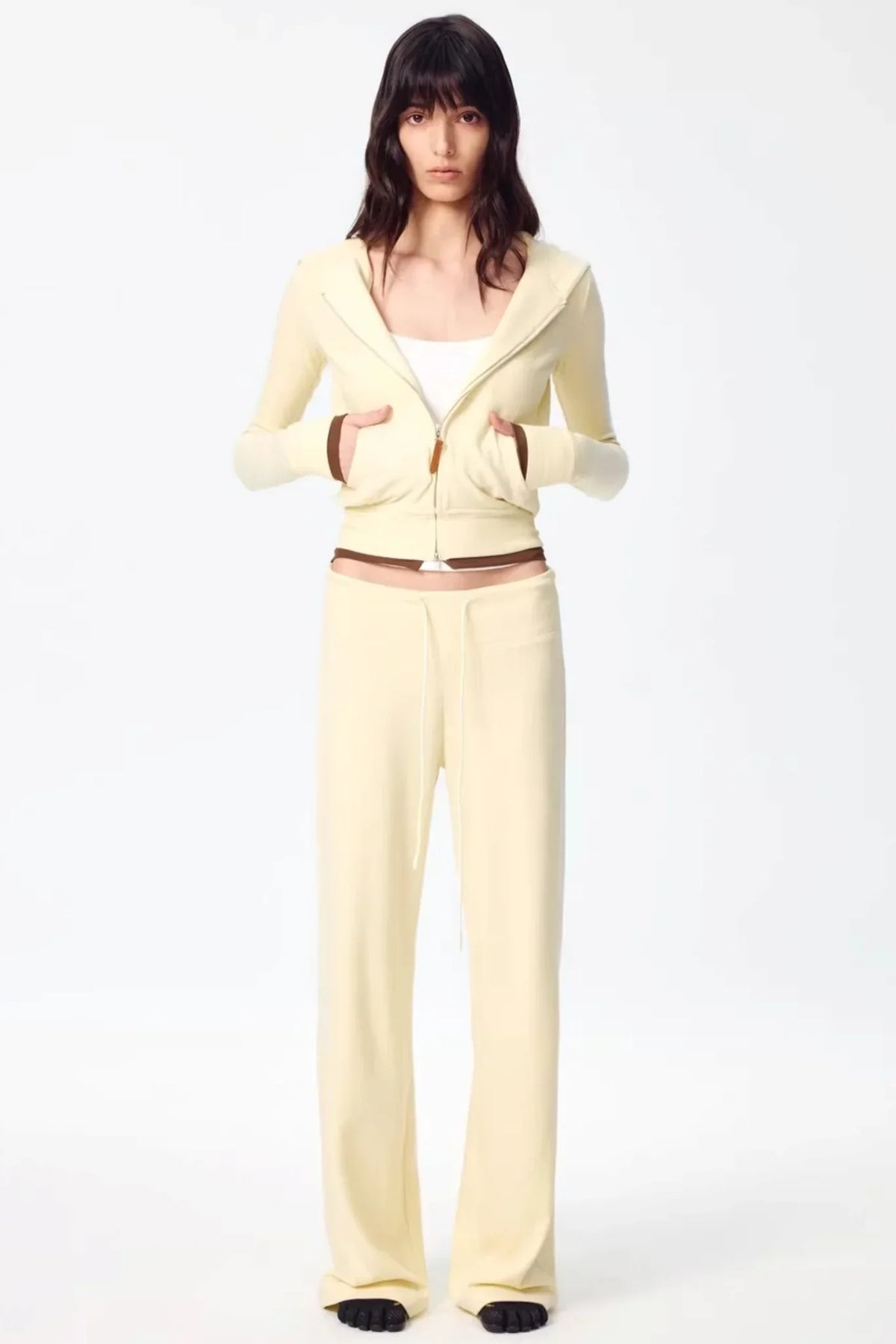 Color-Blocked Zipper Sweatshirt Top Set-Up