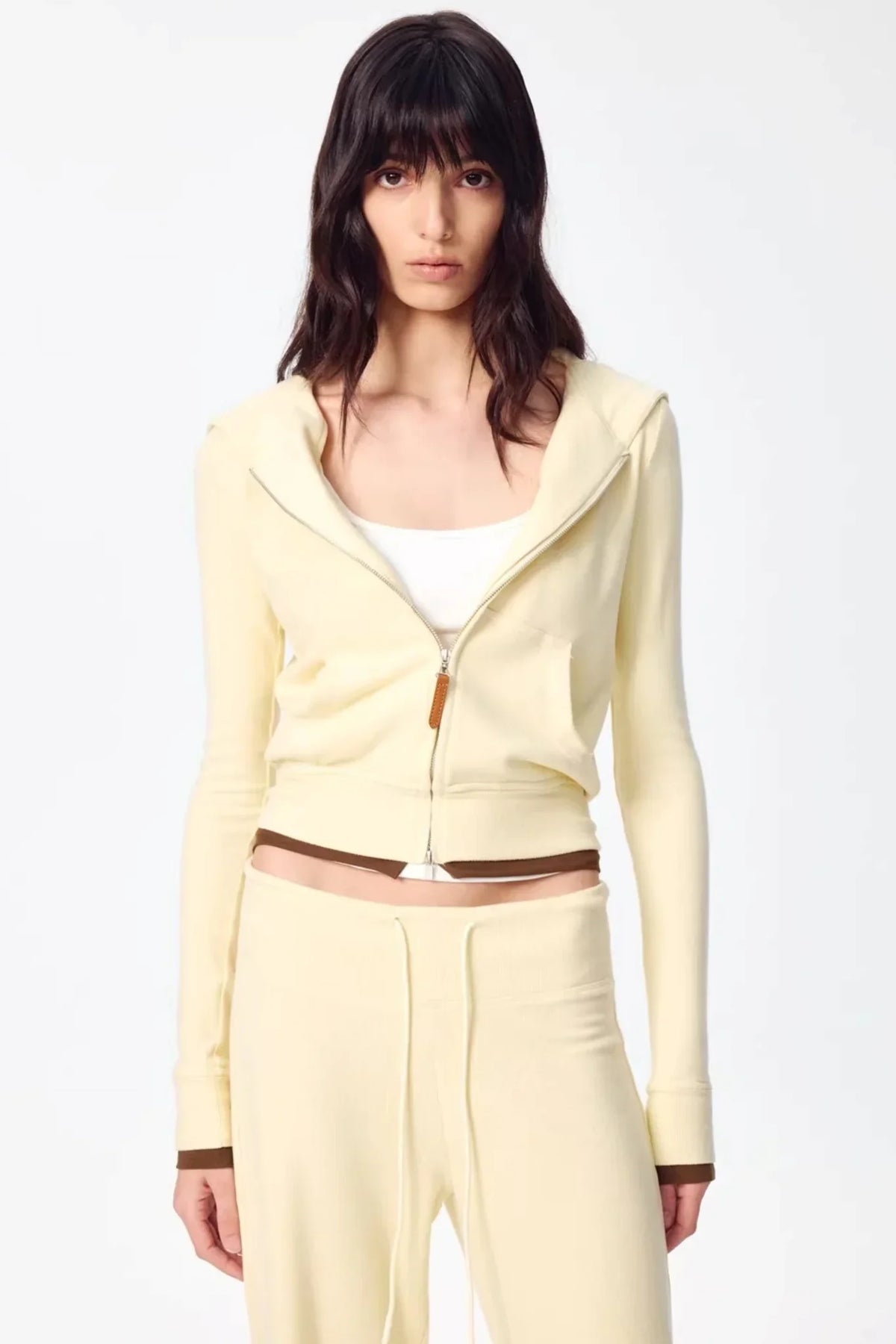 Color-Blocked Zipper Sweatshirt Top Set-Up