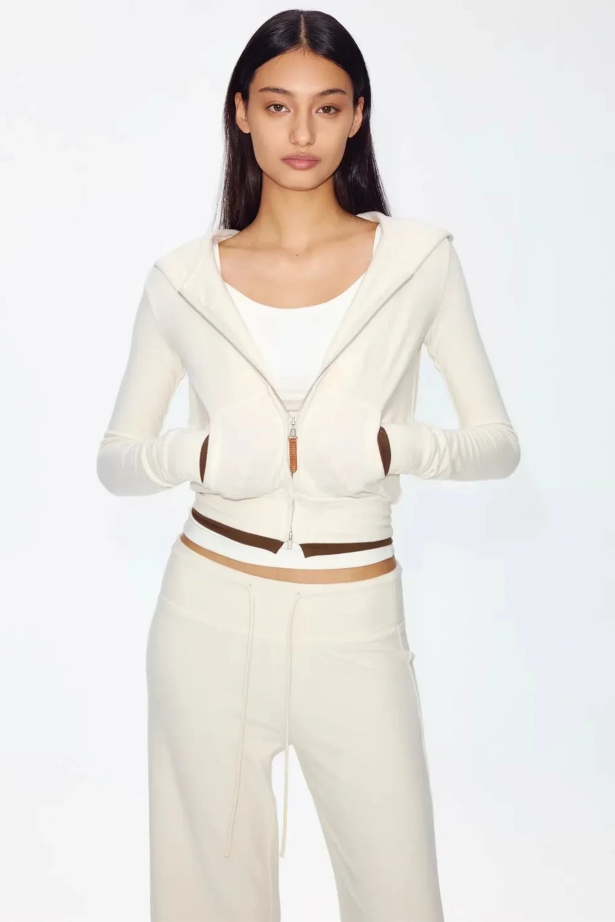 Color-Blocked Zipper Sweatshirt Top Set-Up