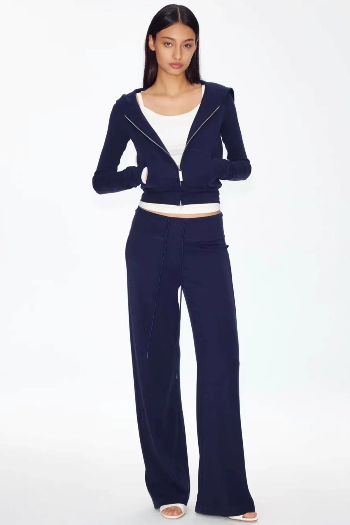 Color-Blocked Zipper Sweatshirt Top Set-Up