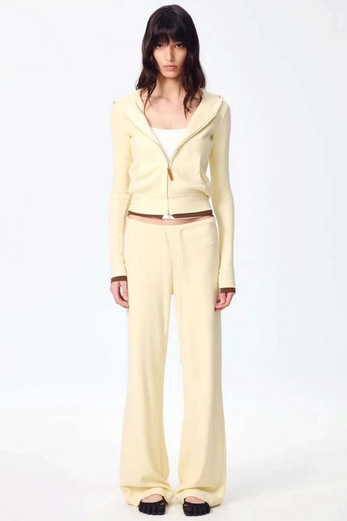 Color-Blocked Zipper Sweatshirt Top Set-Up