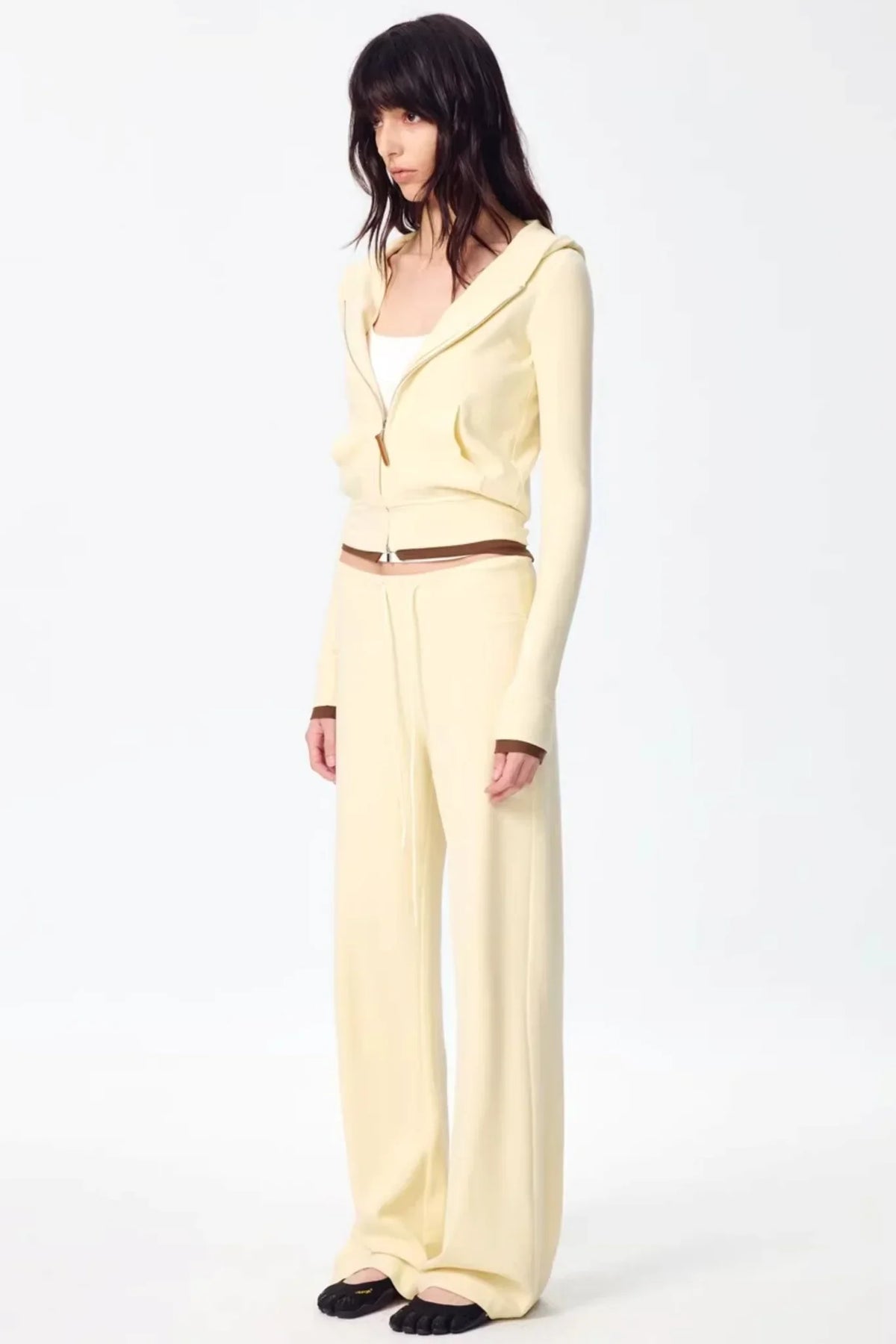 Color-Blocked Zipper Sweatshirt Top Set-Up