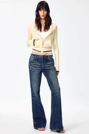 Color-Blocked Zipper Sweatshirt Top Set-Up