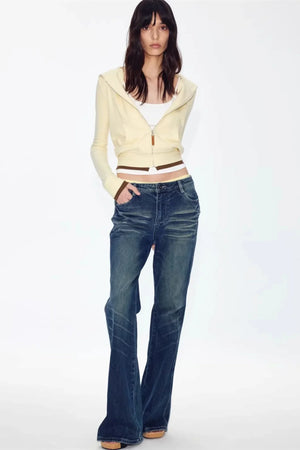 Color-Blocked Zipper Sweatshirt Top Set-Up