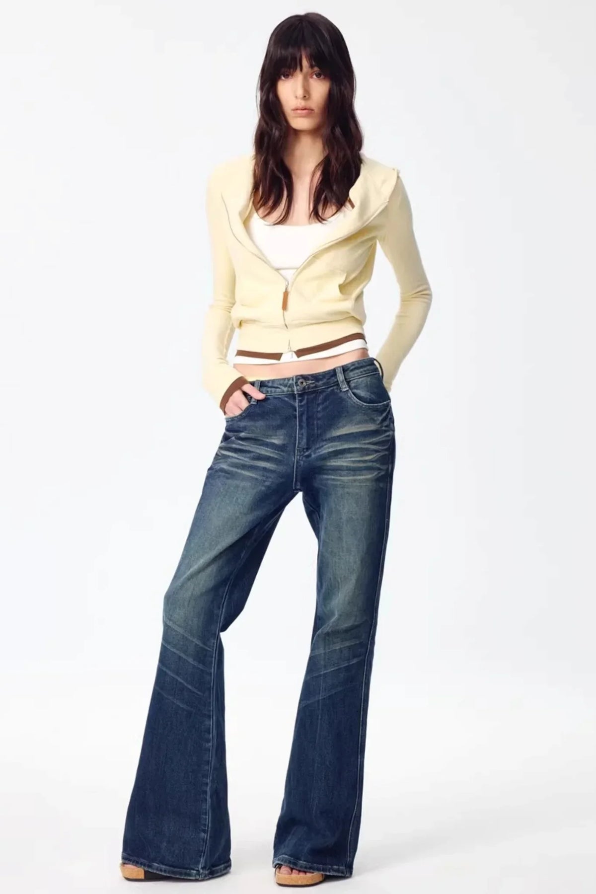 Color-Blocked Zipper Sweatshirt Top Set-Up