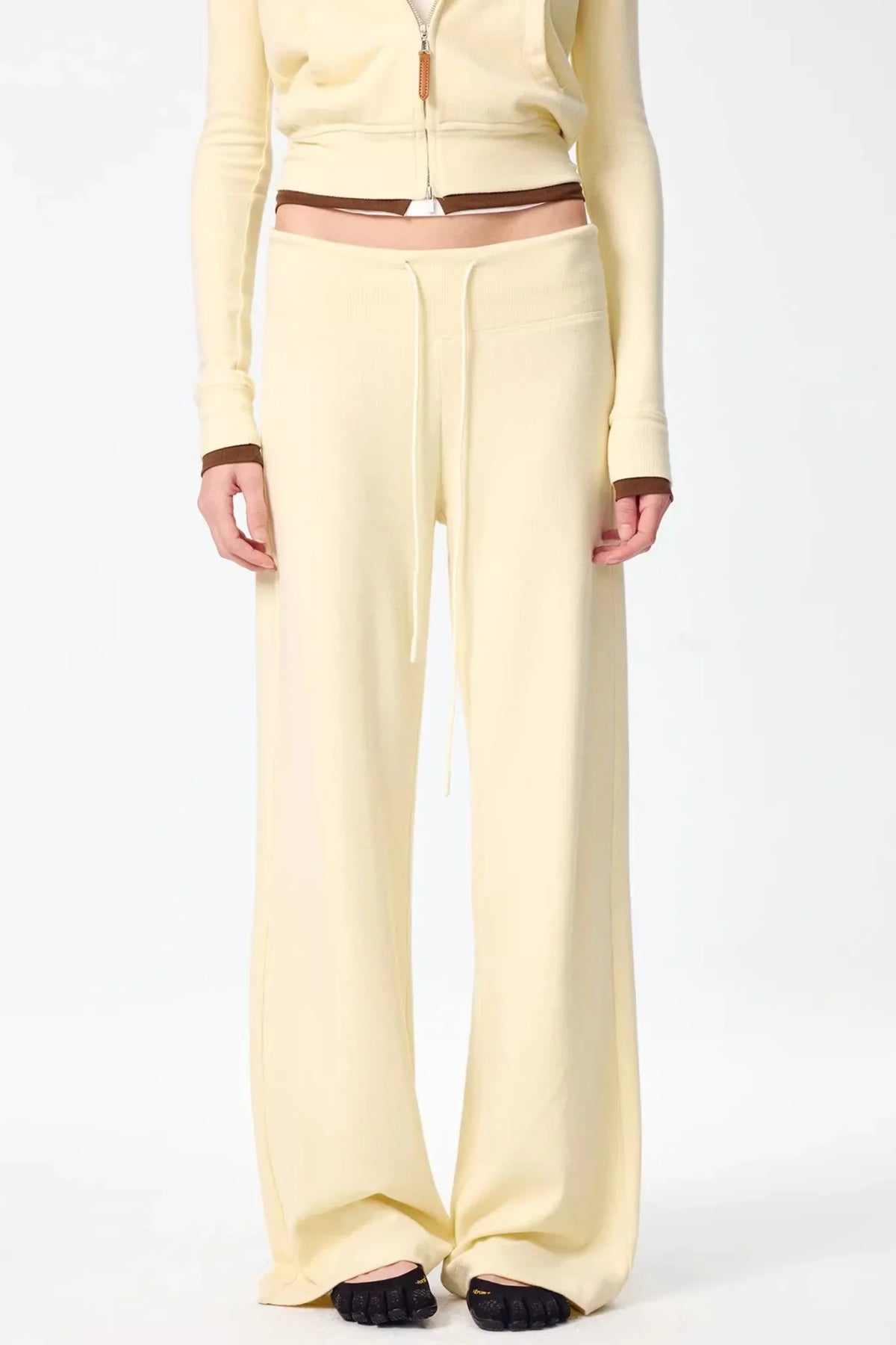 Color-Blocked Zipper Sweatshirt Top Set-Up