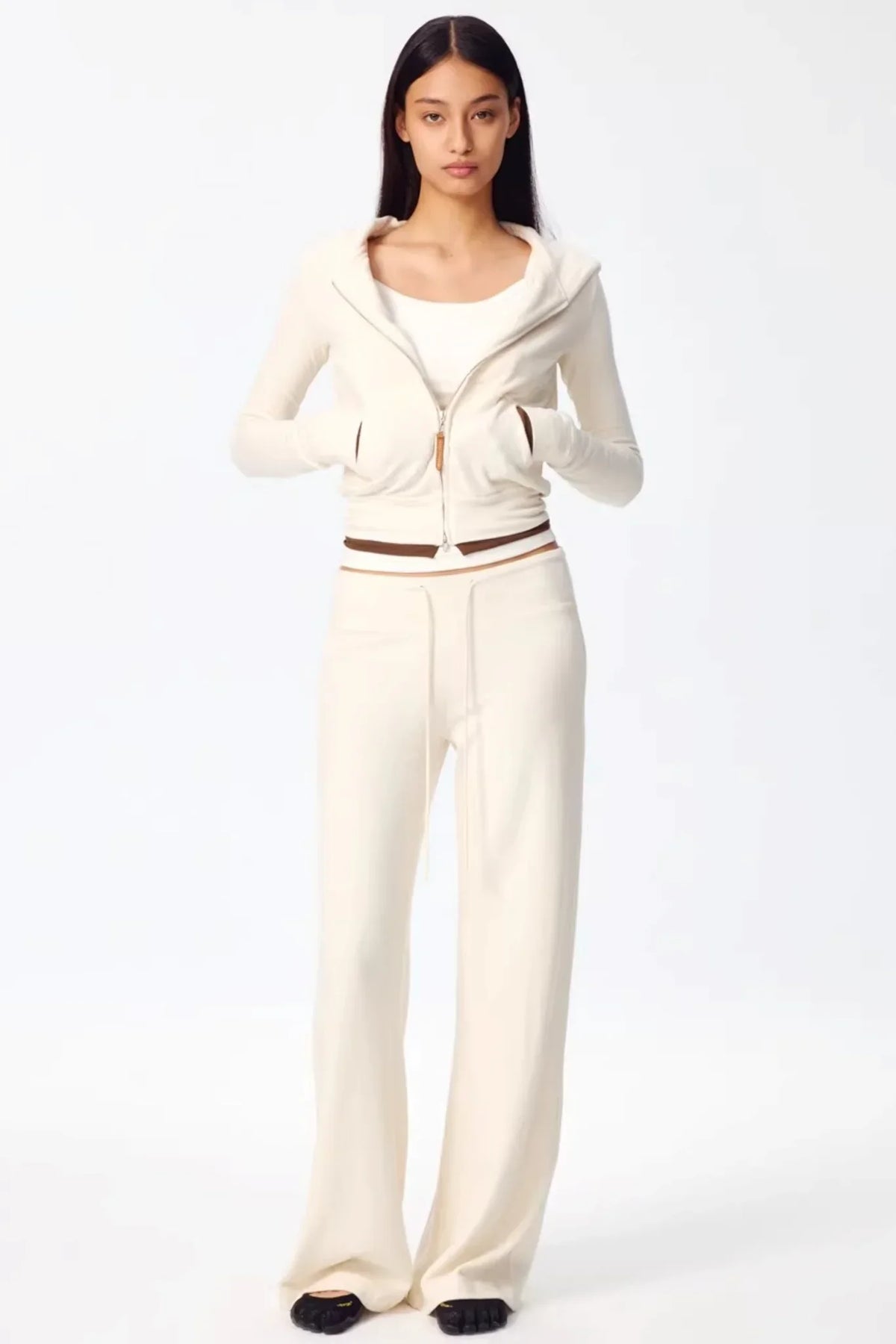 Color-Blocked Zipper Sweatshirt Top Set-Up