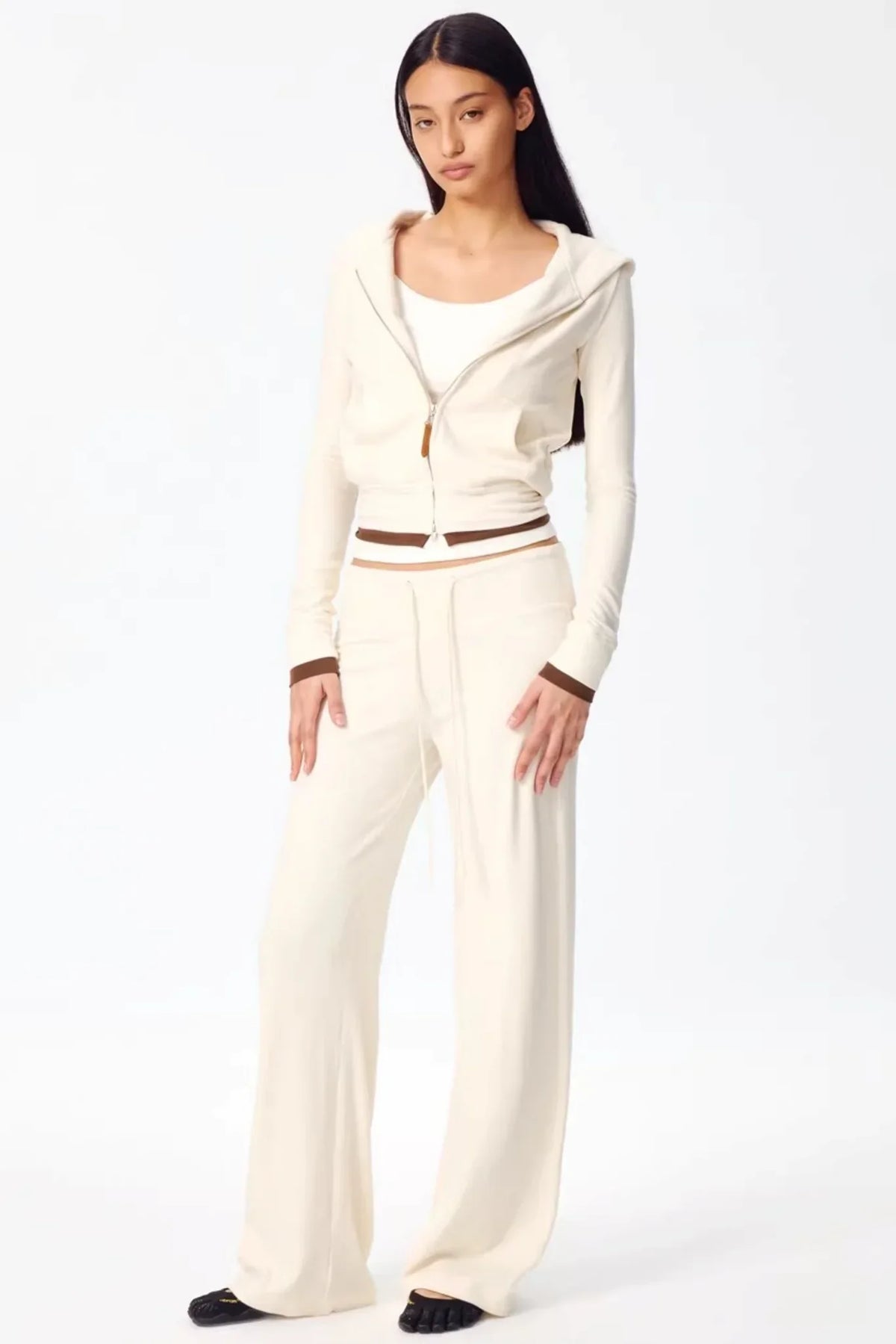 Color-Blocked Zipper Sweatshirt Top Set-Up