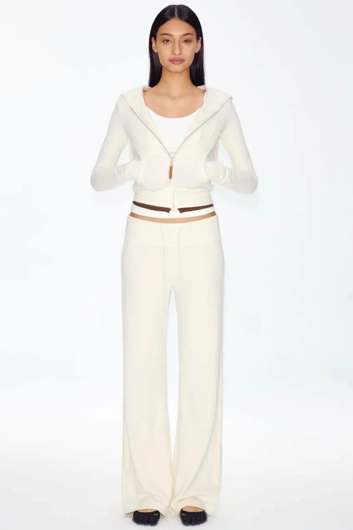 Color-Blocked Zipper Sweatshirt Top Set-Up